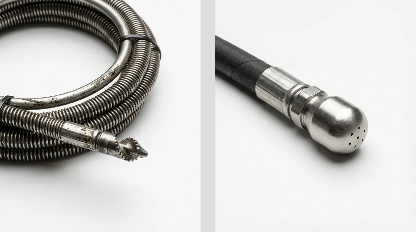 Drain snake cable and hydro jetting nozzle used for drain cleaning in Convent, LA