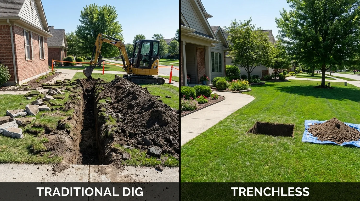 Trenchless sewer repair with minimal yard damage versus traditional excavation in Convent, LA